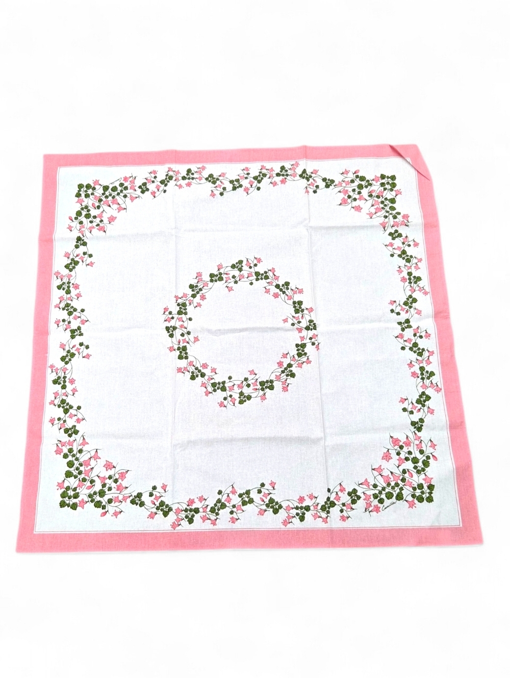 Frösö Handtryck Swedish Vintage "Camilla" Cotton Tablecloth 31x31 Pink Floral